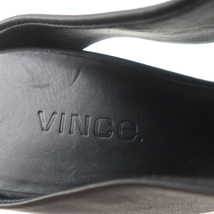 Vince Cutout Wedge Mules Kaya Black Leather Size 9 Peep Toe Sandals NEW