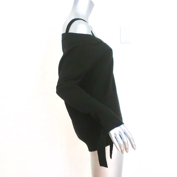 Theory Cold Shoulder Cashmere Sweater Black Size Small V-Neck Pullover NEW