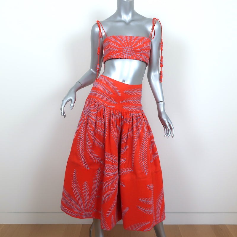 Alexis Embroidered Linen Crop Top Jacket &amp; Skirt Set Orange Size Extra Small