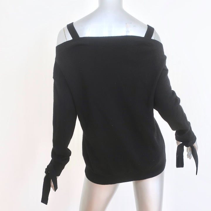 Theory Cold Shoulder Cashmere Sweater Black Size Small V-Neck Pullover NEW