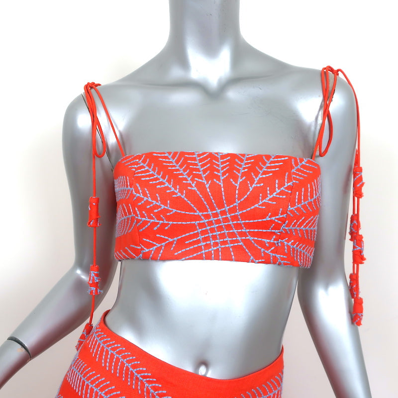 Alexis Embroidered Linen Crop Top Jacket &amp; Skirt Set Orange Size Extra Small