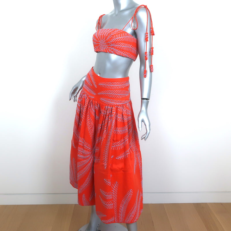 Alexis Embroidered Linen Crop Top Jacket &amp; Skirt Set Orange Size Extra Small