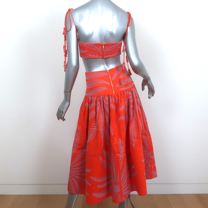 Alexis Embroidered Linen Crop Top Jacket &amp; Skirt Set Orange Size Extra Small