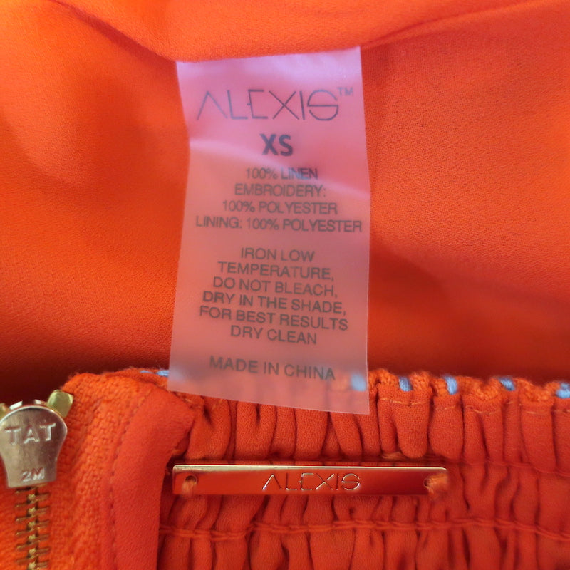 Alexis Embroidered Linen Crop Top Jacket &amp; Skirt Set Orange Size Extra Small