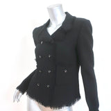 Oscar de La Renta Crystal Button Jacket Black Frayed Silk-Trim Wool Size 6