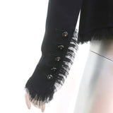 Oscar de La Renta Crystal Button Jacket Black Frayed Silk-Trim Wool Size 6