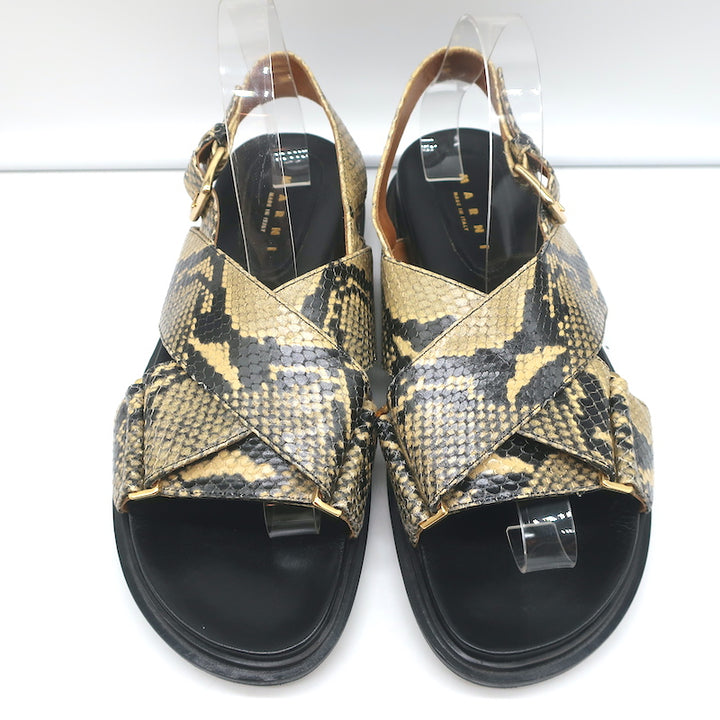 Marni Fussbett Sandals Beige Snake-Print Leather Size 41 Slingback Flats NEW