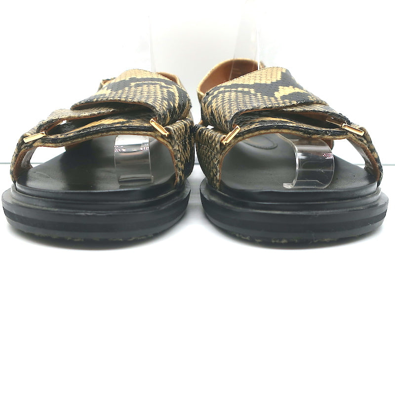 Marni Fussbett Sandals Beige Snake-Print Leather Size 41 Slingback Flats NEW
