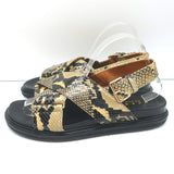 Marni Fussbett Sandals Beige Snake-Print Leather Size 41 Slingback Flats NEW