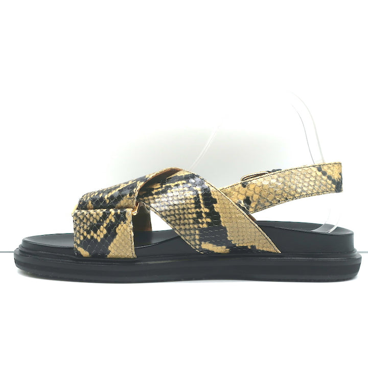 Marni Fussbett Sandals Beige Snake-Print Leather Size 41 Slingback Flats NEW
