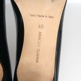 Manolo Blahnik BB 50 Pumps Black Patent Leather Size 40 Pointed Toe Kitten Heel