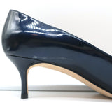 Manolo Blahnik BB 50 Kitten Heel Pumps Navy Metallic Patent Leather Size 40 NEW