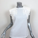 SEA Lace Applique Tee Zandra White Cotton Size Small Sleeveless Top