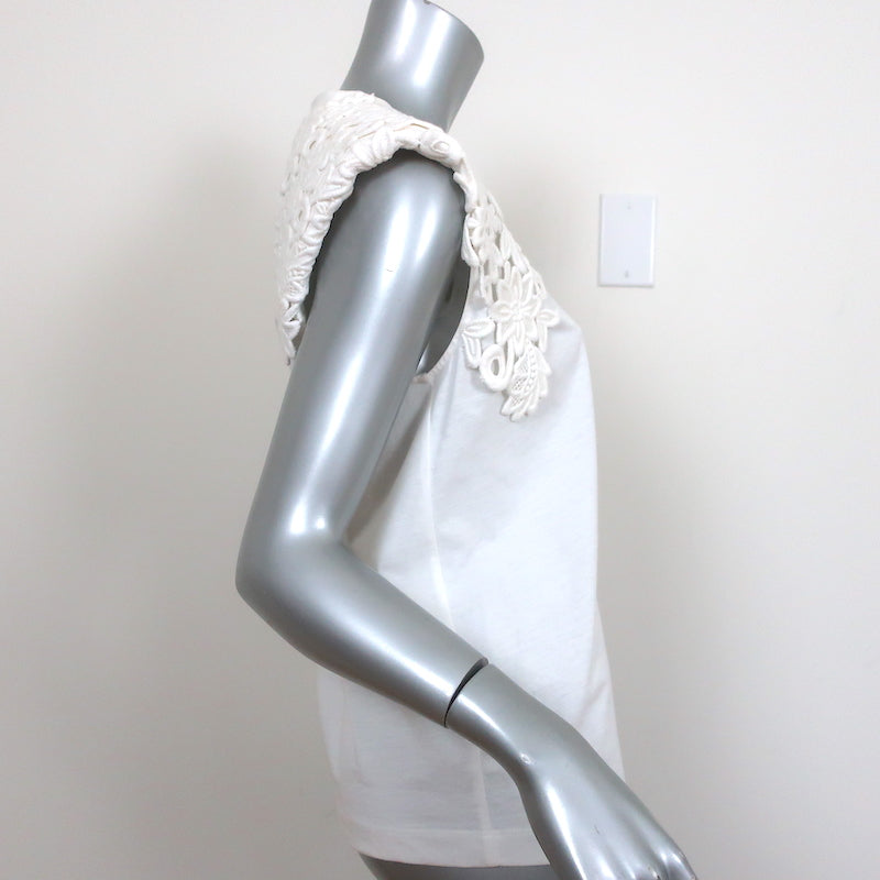 SEA Lace Applique Tee Zandra White Cotton Size Small Sleeveless Top