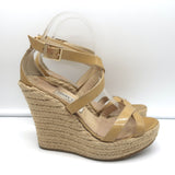 Jimmy Choo Porto Crisscross Espadrille Wedge Sandals Nude Patent Leather Size 39