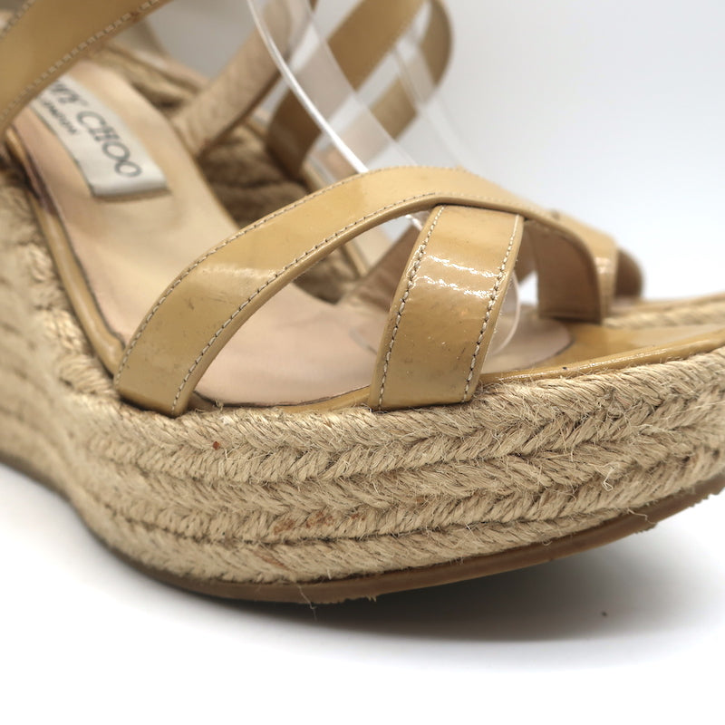 Jimmy Choo Porto Crisscross Espadrille Wedge Sandals Nude Patent Leath –  Celebrity Owned