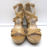 Jimmy Choo Porto Crisscross Espadrille Wedge Sandals Nude Patent Leather Size 39