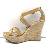 Jimmy Choo Porto Crisscross Espadrille Wedge Sandals Nude Patent Leather Size 39