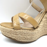 Jimmy Choo Porto Crisscross Espadrille Wedge Sandals Nude Patent Leather Size 39