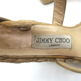 Jimmy Choo Porto Crisscross Espadrille Wedge Sandals Nude Patent Leather Size 39