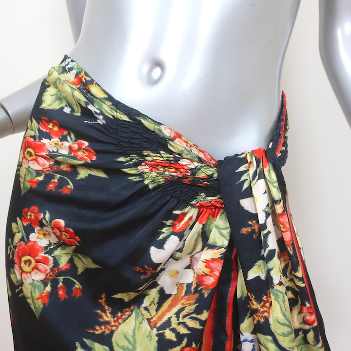 Paco Rabanne Sarong Skirt Black Floral Print Satin Size 36