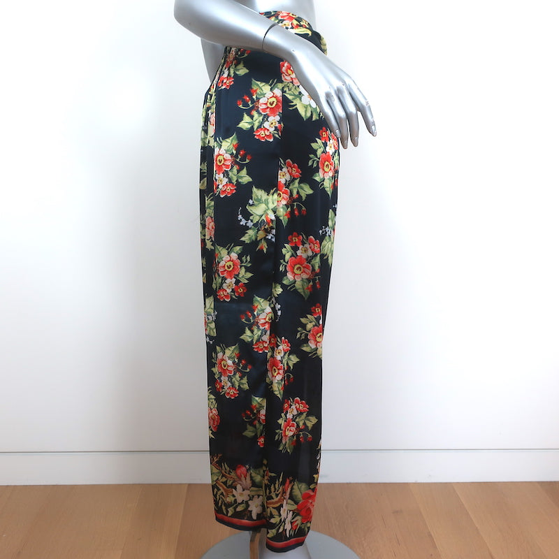 Paco Rabanne Sarong Skirt Black Floral Print Satin Size 36