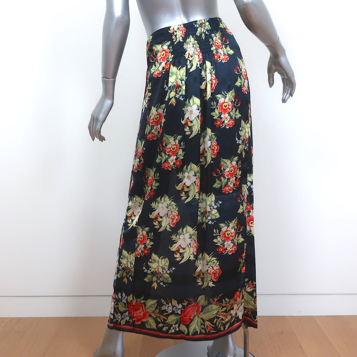 Paco Rabanne Sarong Skirt Black Floral Print Satin Size 36