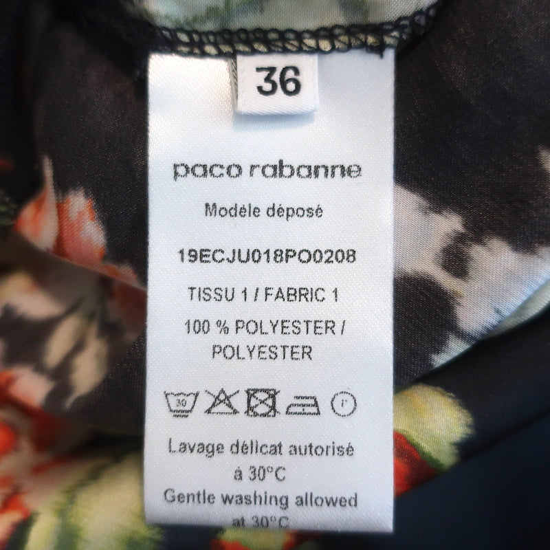 Paco Rabanne Sarong Skirt Black Floral Print Satin Size 36