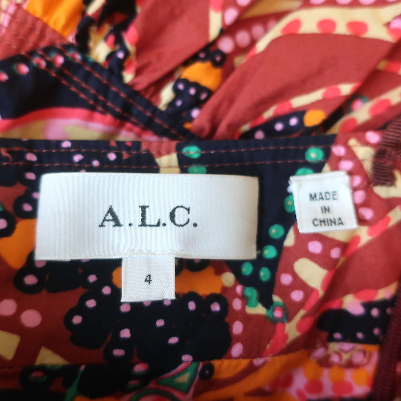 A.L.C. Halter Maxi Dress Adelle Red/Multicolor Printed Cotton Size 4