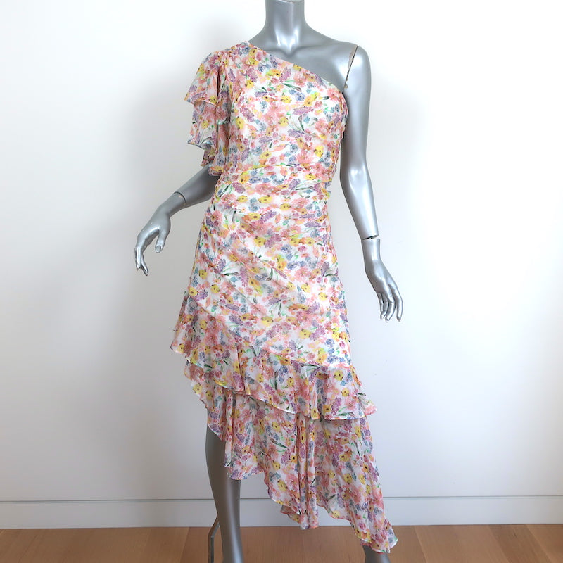 Amur Asymmetric One-Shoulder Dress Clayton Floral Print Ruffled Silk Size 8 New Amur Asymmetric One-Shoulder Dress Clayton Floral Print Ruffled Silk Size 8 New