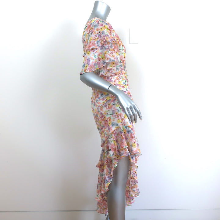 AMUR Asymmetric One-Shoulder Dress Clayton Floral Print Ruffled Silk Size 8 NEW