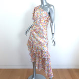 AMUR Asymmetric One-Shoulder Dress Clayton Floral Print Ruffled Silk Size 8 NEW