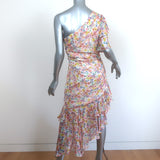 AMUR Asymmetric One-Shoulder Dress Clayton Floral Print Ruffled Silk Size 8 NEW