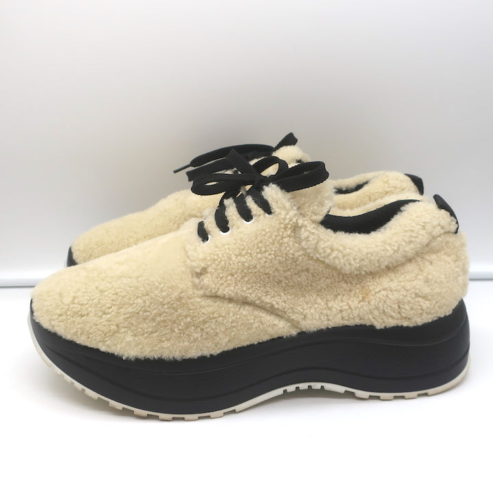 Celine Delivery Shearling Platform Sneakers Ecru Size 41