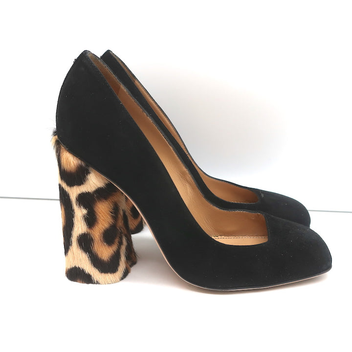 Dsquared2 Pumps Black Suede &amp; Leopard Calf Hair Size 40 Square Toe Heels