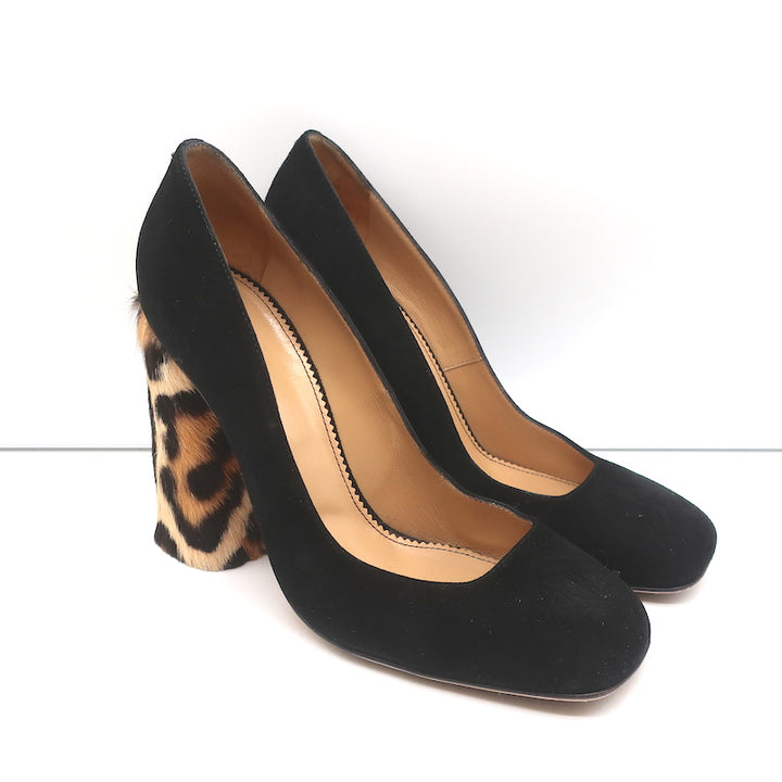 Dsquared2 Pumps Black Suede &amp; Leopard Calf Hair Size 40 Square Toe Heels