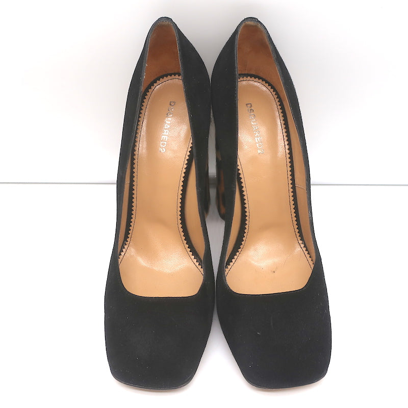 Dsquared2 Pumps Black Suede &amp; Leopard Calf Hair Size 40 Square Toe Heels