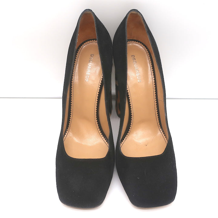 Dsquared2 Pumps Black Suede &amp; Leopard Calf Hair Size 40 Square Toe Heels