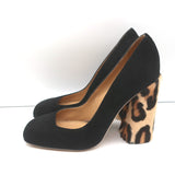 Dsquared2 Pumps Black Suede & Leopard Calf Hair Size 40 Square Toe Heels