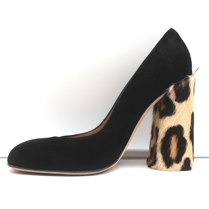 Dsquared2 Pumps Black Suede &amp; Leopard Calf Hair Size 40 Square Toe Heels