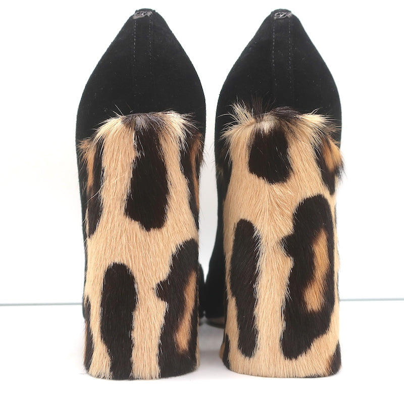 Dsquared2 Pumps Black Suede &amp; Leopard Calf Hair Size 40 Square Toe Heels