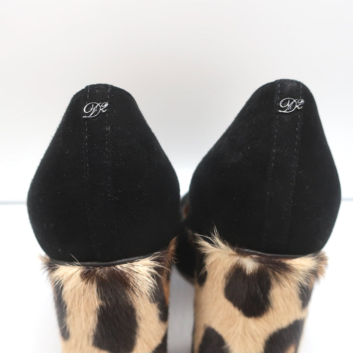 Dsquared2 Pumps Black Suede &amp; Leopard Calf Hair Size 40 Square Toe Heels