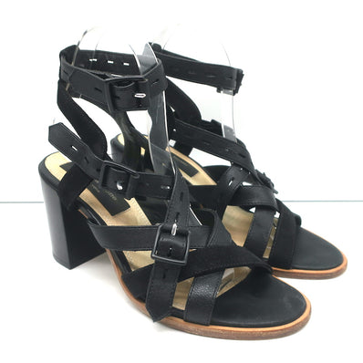 Rag & Bone Crisscross Buckle Sandals Leith Black Leather & Suede Size 37