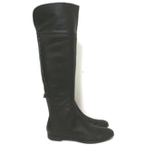 Sergio Rossi Over the Knee Flat Boots Dark Brown Grained Leather Size 37