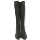 Sergio Rossi Over the Knee Flat Boots Dark Brown Grained Leather Size 37