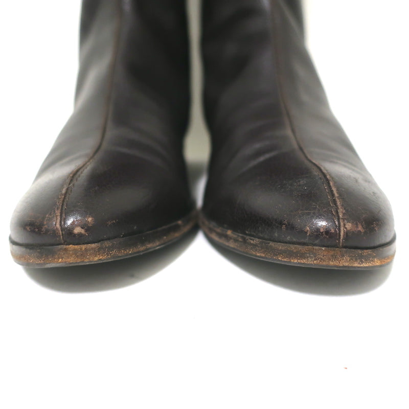 Sergio Rossi Over the Knee Flat Boots Dark Brown Grained Leather Size 37
