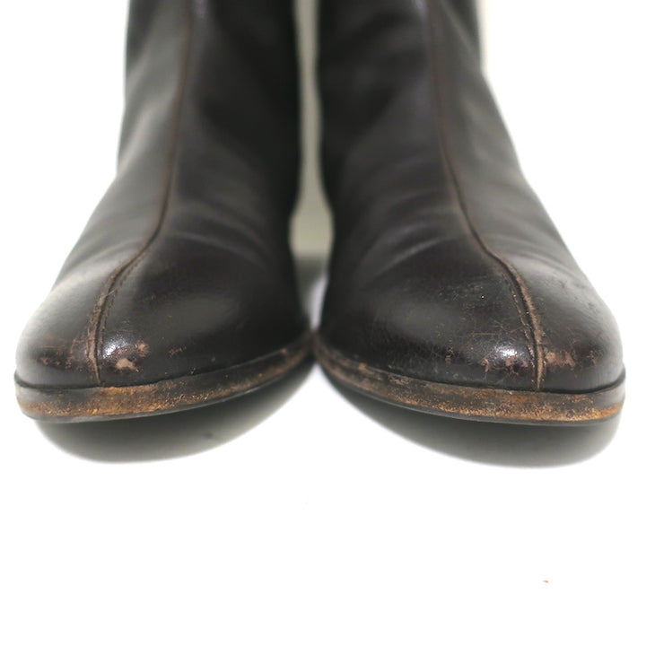 Sergio Rossi Over the Knee Flat Boots Dark Brown Grained Leather Size 37