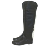 Sergio Rossi Over the Knee Flat Boots Dark Brown Grained Leather Size 37
