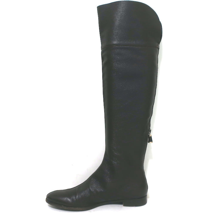 Sergio Rossi Over the Knee Flat Boots Dark Brown Grained Leather Size 37