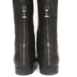 Sergio Rossi Over the Knee Flat Boots Dark Brown Grained Leather Size 37
